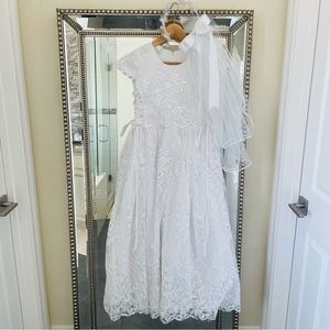 Girls First Communion/flower girl dress with headpiece